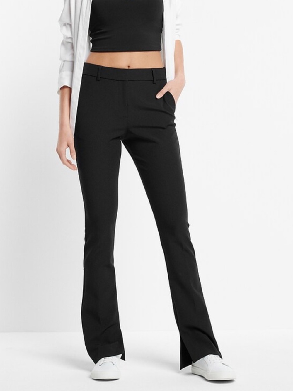 NWT Express Black Stretch Boot-Cut Pants with Front Slit